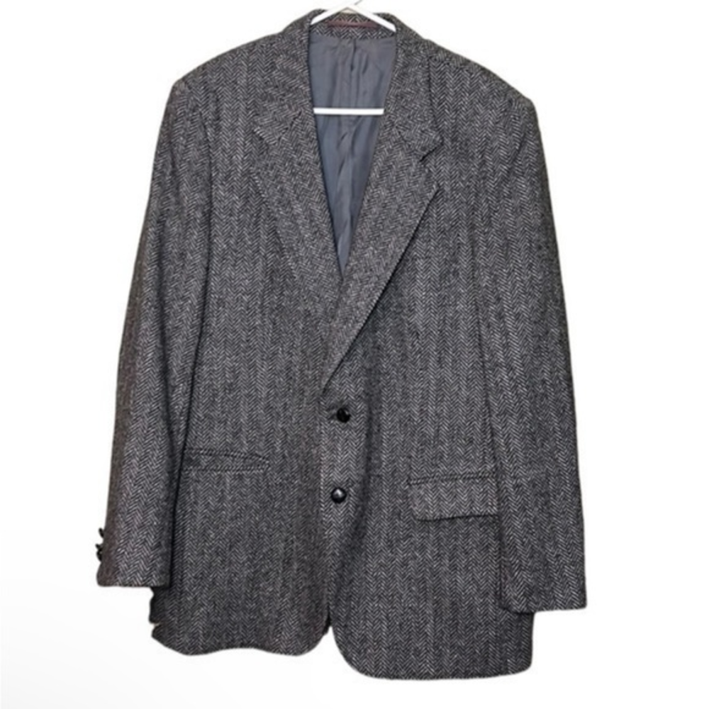 Sears Vintage‎ Tweed Wool Jacket Grey Herringbone Blazer Sportcoat 44T